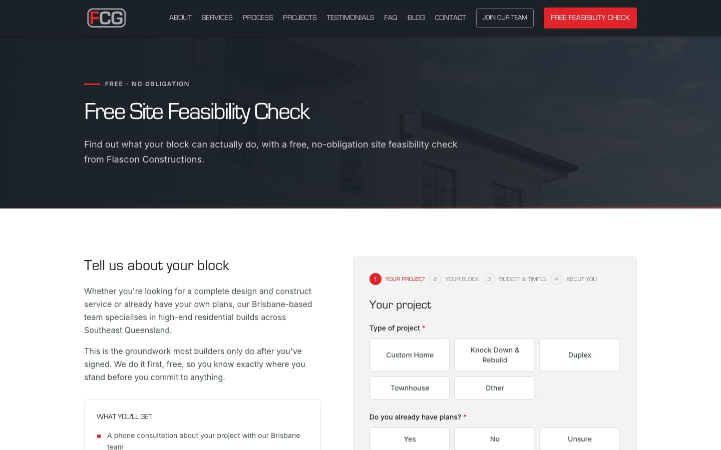 Flascon free site feasibility check, step one of four